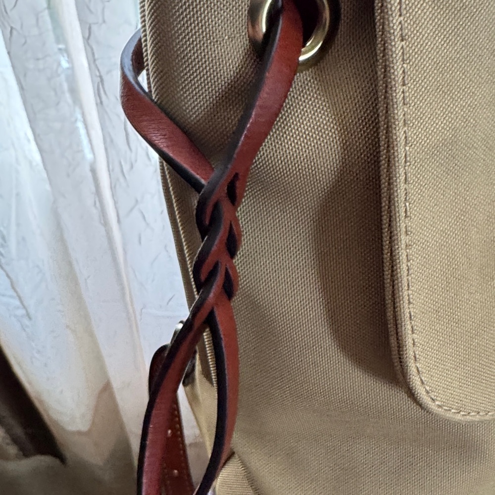 Dooney & Bourke Khaki Nylon Canvas Backpack with Leather Trim - Picture 3 of 12